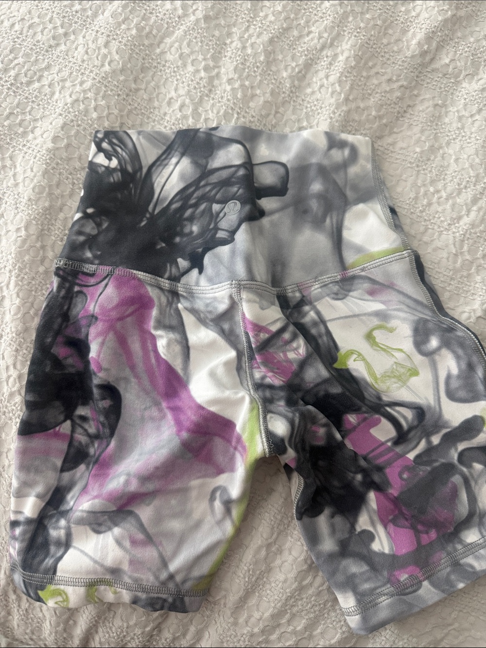 lululemon athletica High-Rise Smoke Print Bike Shorts — Gray, Purple & Lime
